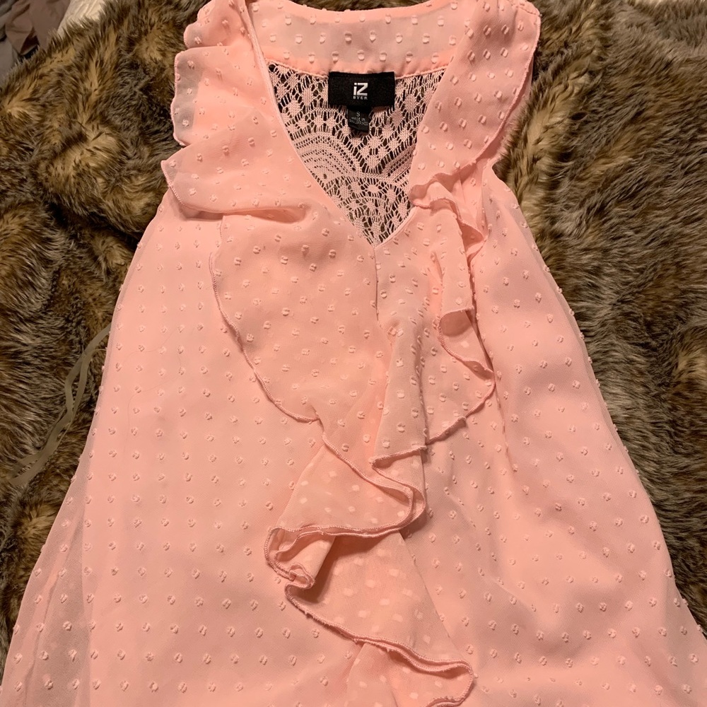 Pink iZ Byer blouse with ruffle neckline (Small)